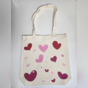 Handmade Heart Canvas Tote Bag Zipper Pink Red Valentine Galentine